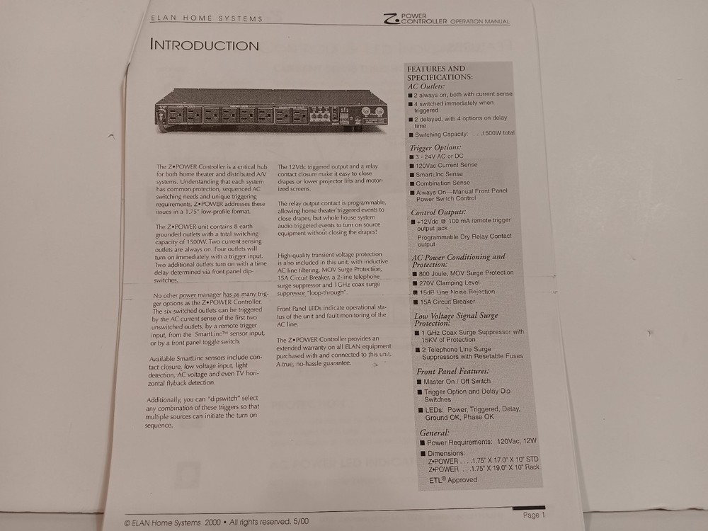 Elan Power Controller (Programmable Home Theater Power & Surge Component)