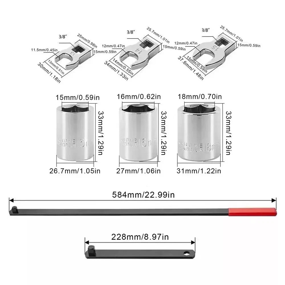 8PC Serpentine Belt Tension Tool 1/2" 3/8" Square Universal Belt Removal Wrech