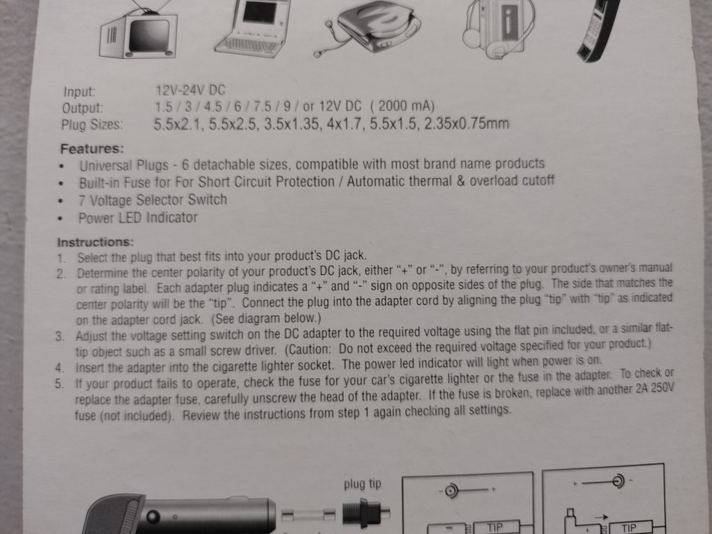 JWin Regulated DC Car Converter with 6 Interchangeable Plugs & Voltage Selector