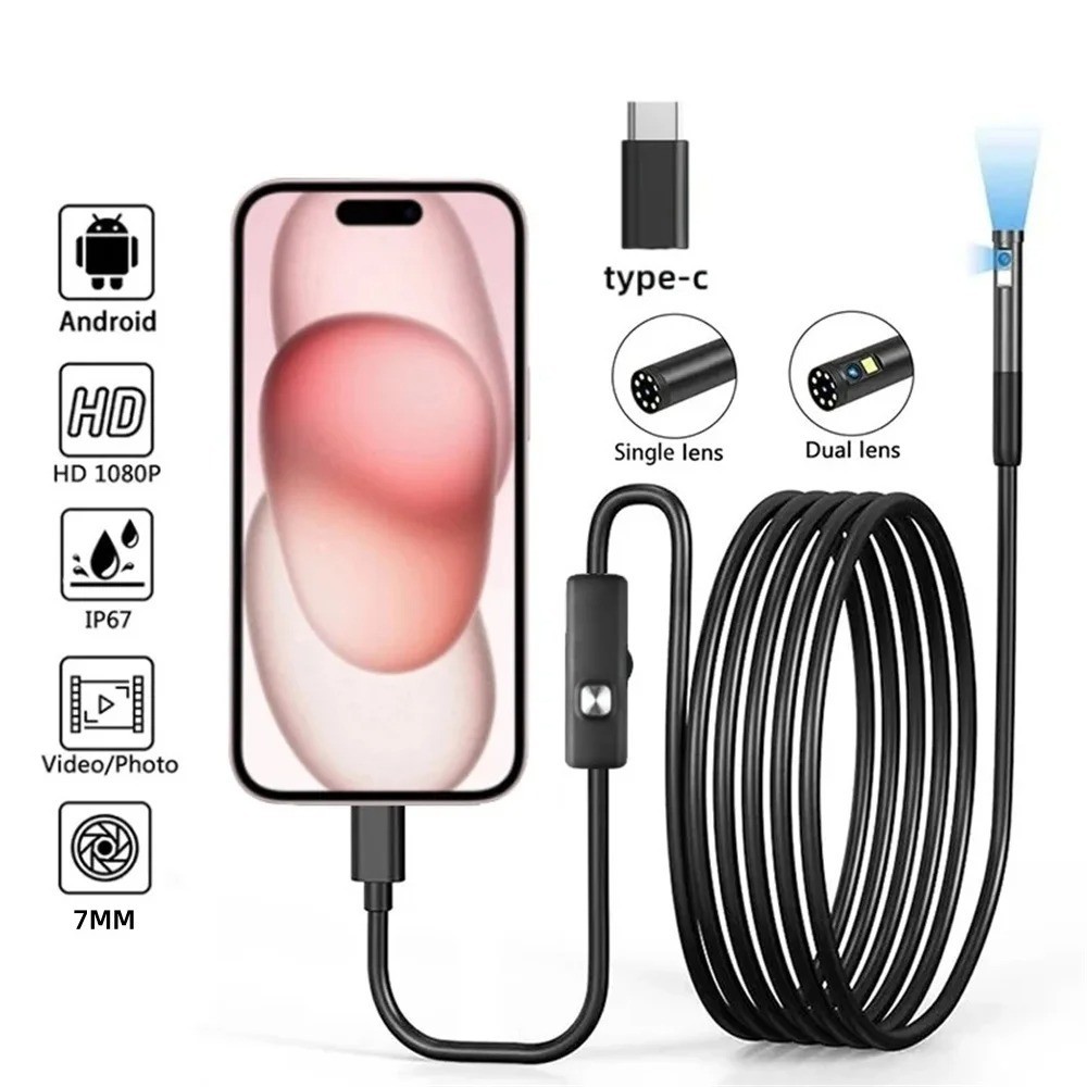 7.0MM TYPE-C Endoscope Camera IP67 Waterproof 6 LEDs Adjustable USB Android
