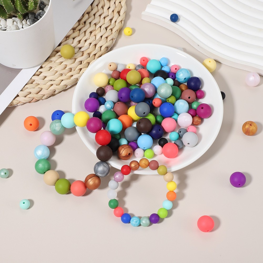 60 Pcs Silicone Beads, 9mm Bulk Beads for Keychain Making, Silver