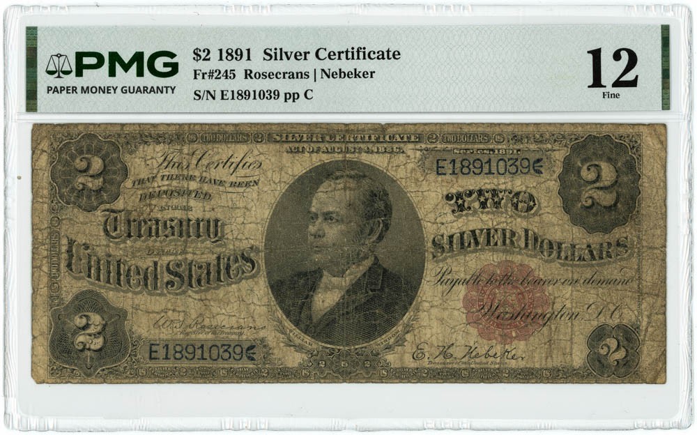 FR.245 $2 1891 Silver Certificate F12 PMG 950388-15