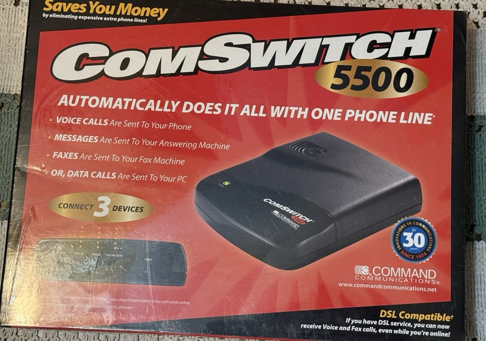 ComSwitch 5500 Phone Fax Modem 3-Port Call Switch Command Communications