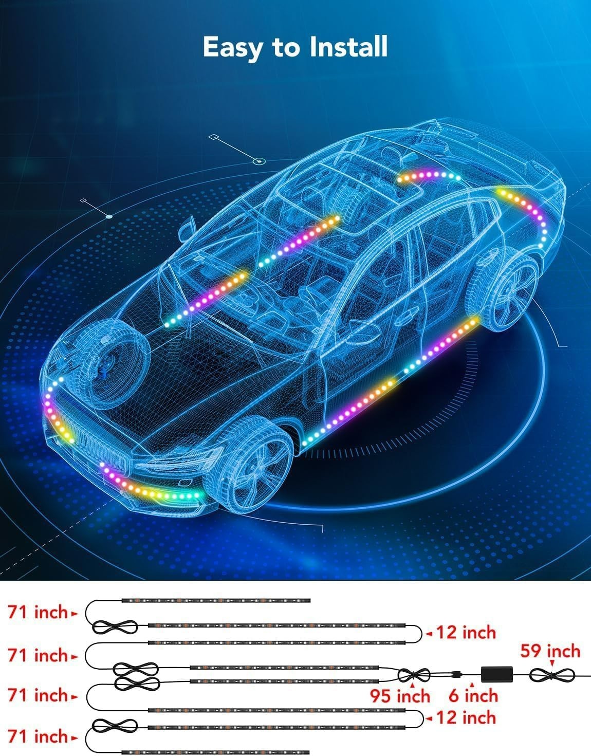 Car Underglow Lights, 8 pcs RGBIC Under Car Lights with 16 Million Colors and 45