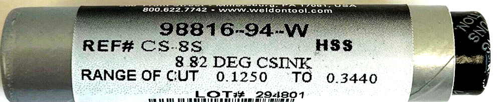 WELDON CS-8S 82 DEG ZERO FLUTE COUNTERSINK - USA