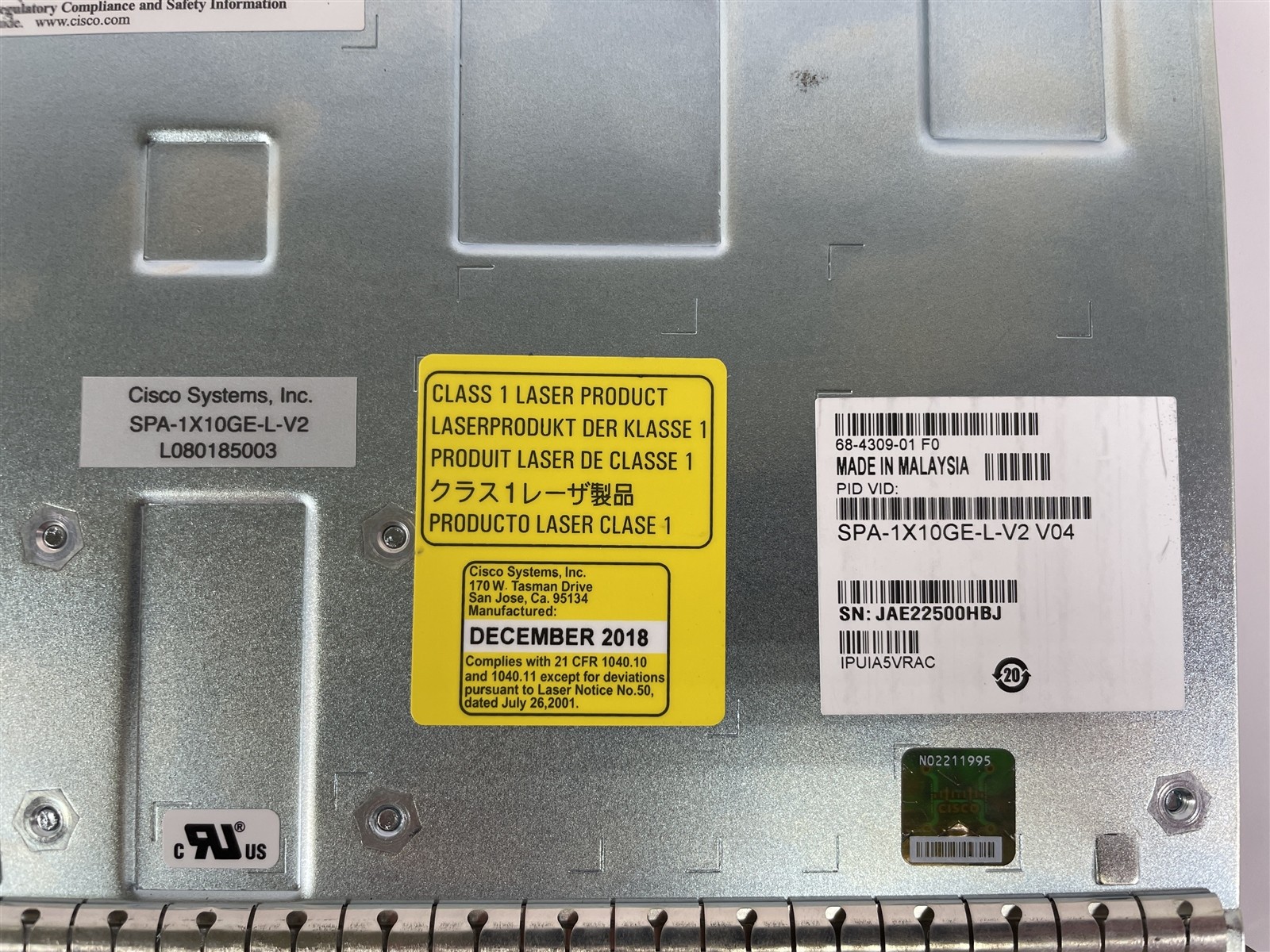 Cisco SPA-1X10GE-L-V2 10GB Ethernet Shared Port Adapter ASR1000 Series