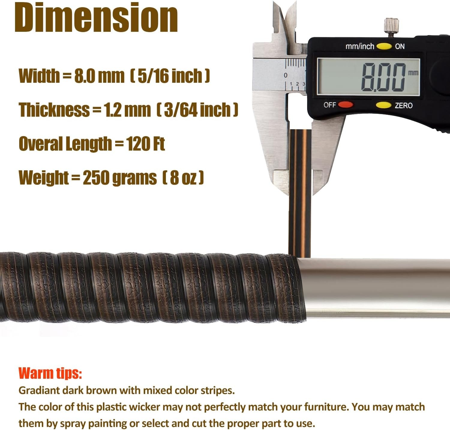 120 Ft Wicker Repair Kit, Plastic Wicker Repair Supplies, Gradient Dark Brown wi