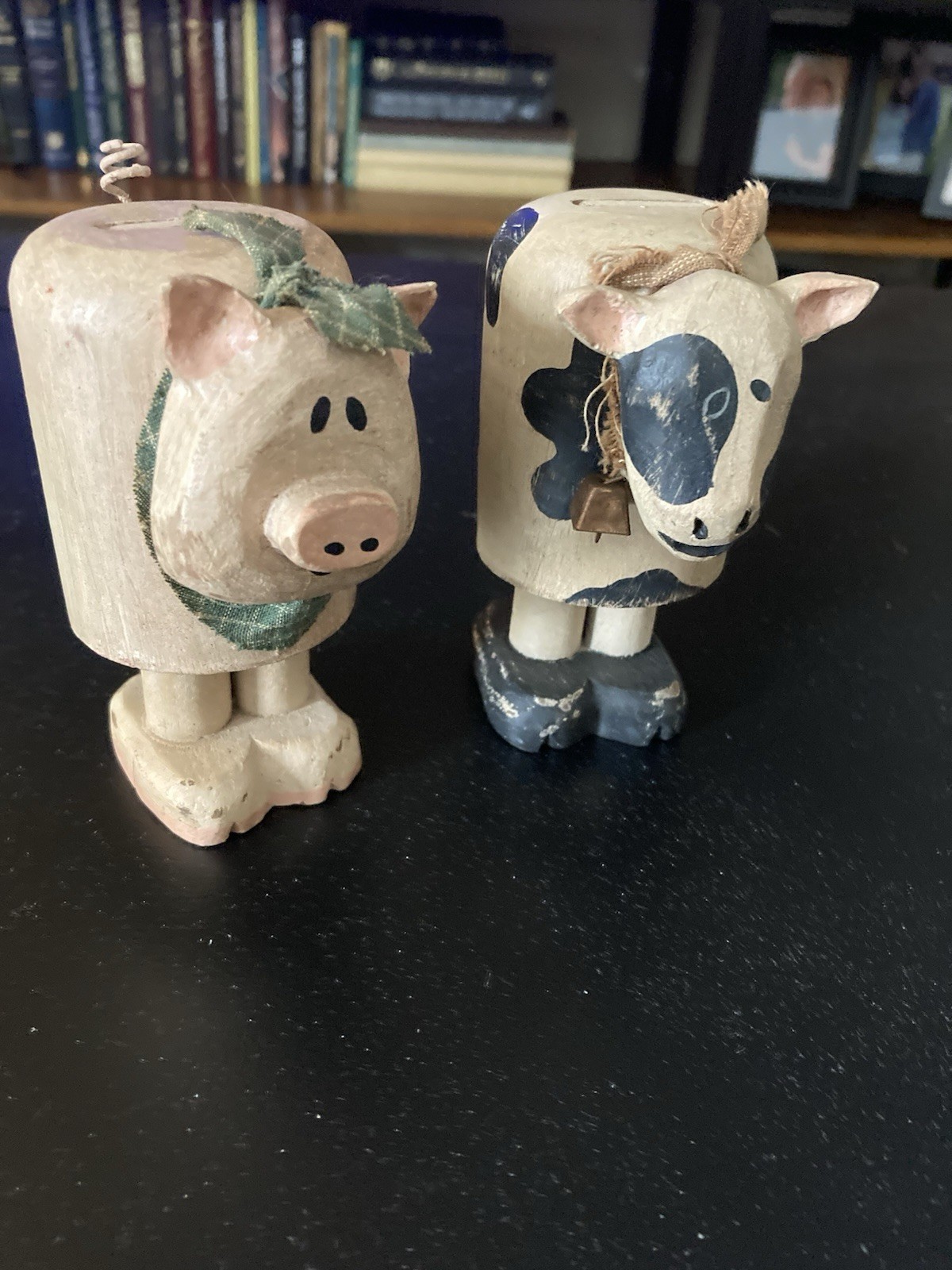 Vintage Wooden Cow & Pig Figurines Handmade Farm Country Decor Folk Art