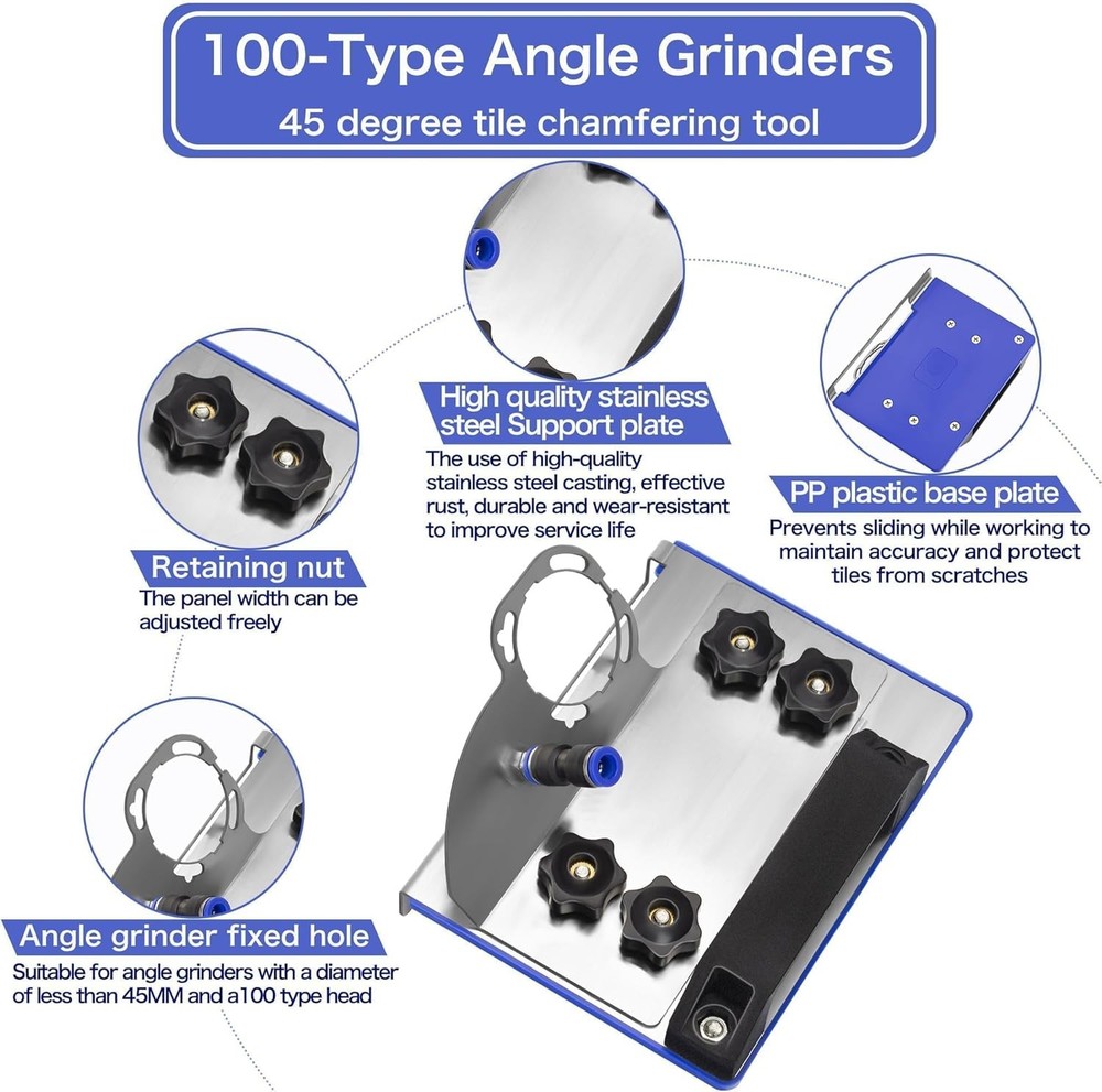 45 Degree Tile Chamfering Tool, Ceramic Cutter Angle Silver, Blue