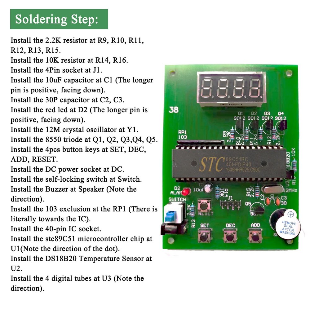 DIY Soldering Practice Kits DS18B20 Temperature Sensor Module DIY Electronic ...