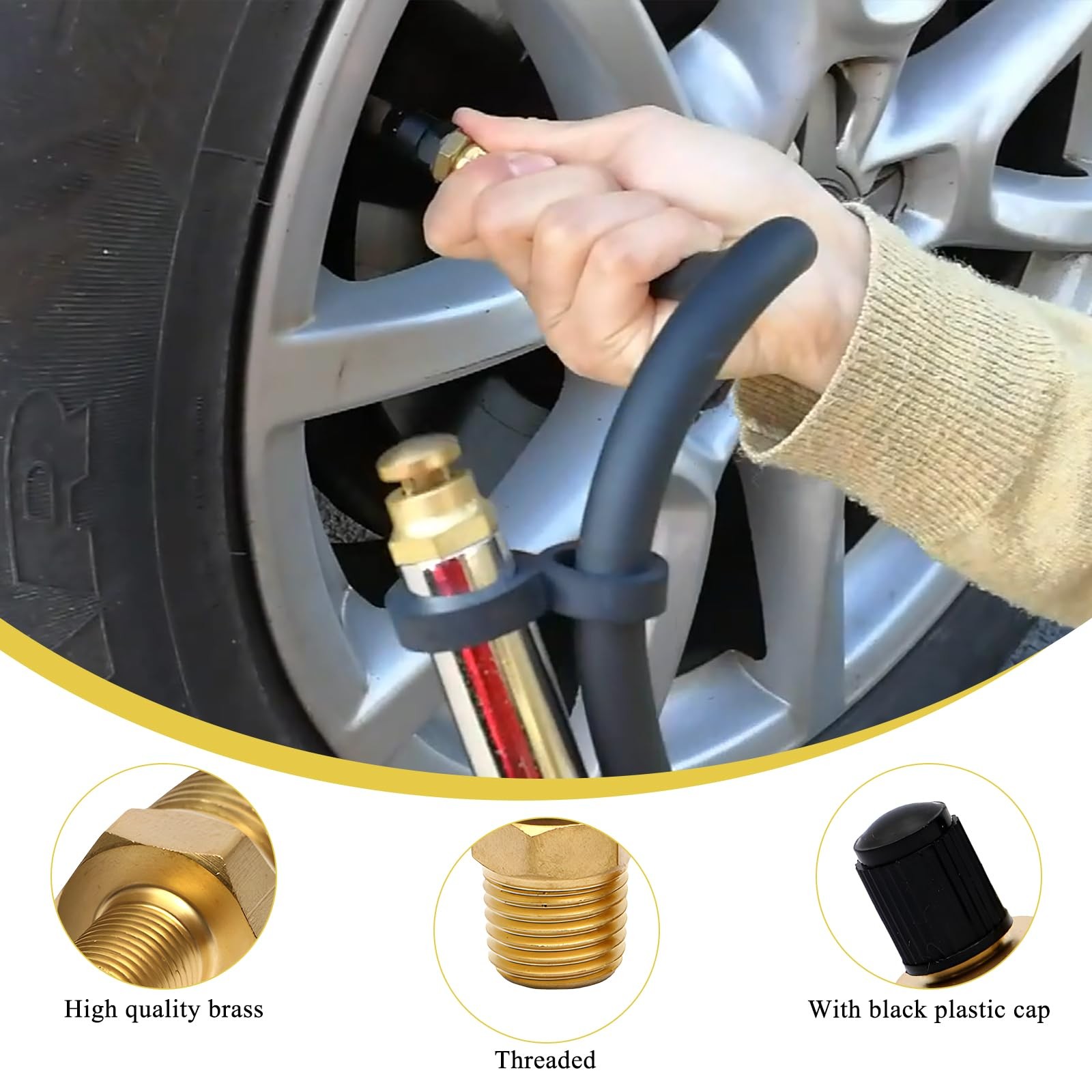 2PCS Brass Air Inflator Adapter, 1/4 NPT M to Standard Schrader Valve M with ...