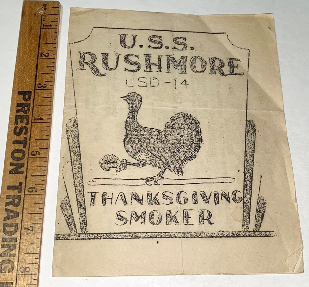 Rare American WWII Navy USS Rushmore Thanksgiving Smoker Boxing Program! 1944!
