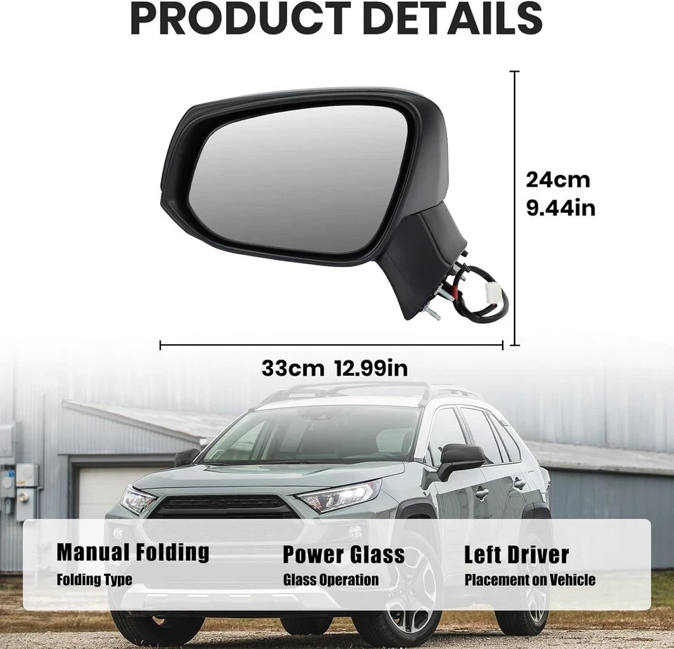 Left Driver Side Mirror Compatible with Toyota RAV4 2019 2020 2021 2022 2023 202