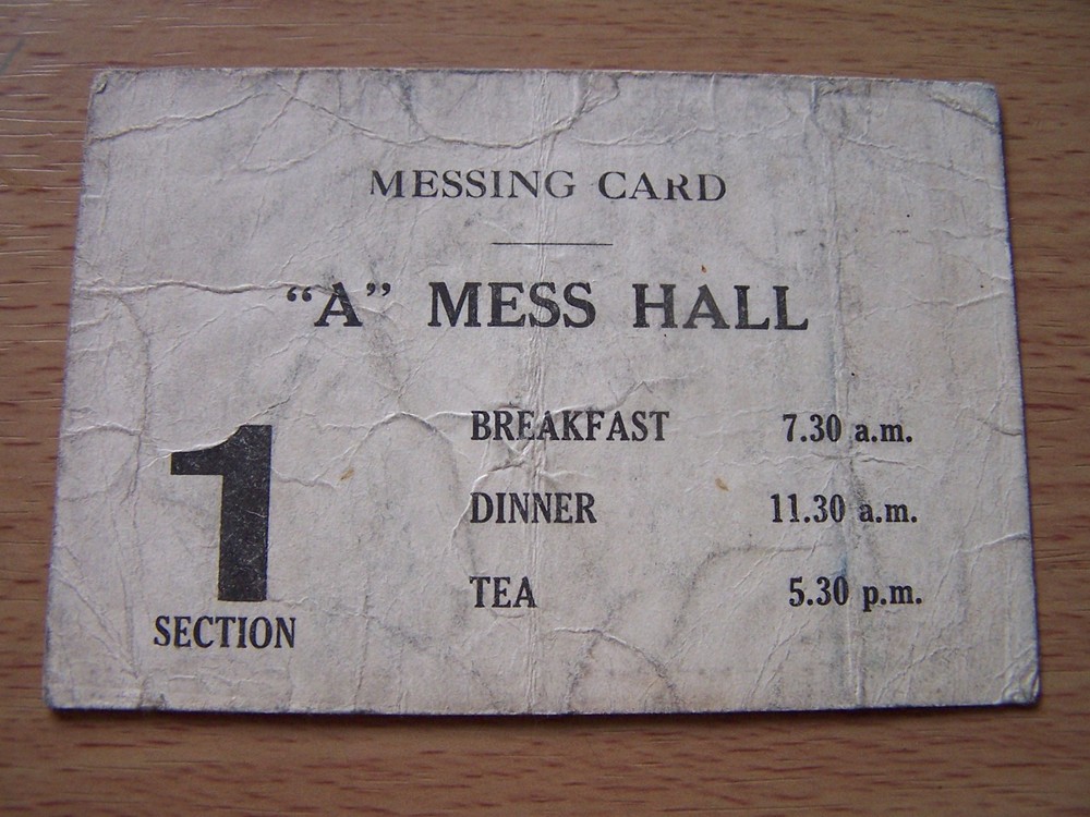 Military Messing Card A Mess Hall 1 Section Food Times