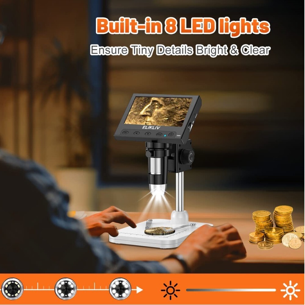 Elikliv Digital Microscope 1000X 4.3'' LCD Screen Jewelry Loupe Coin Magnifier