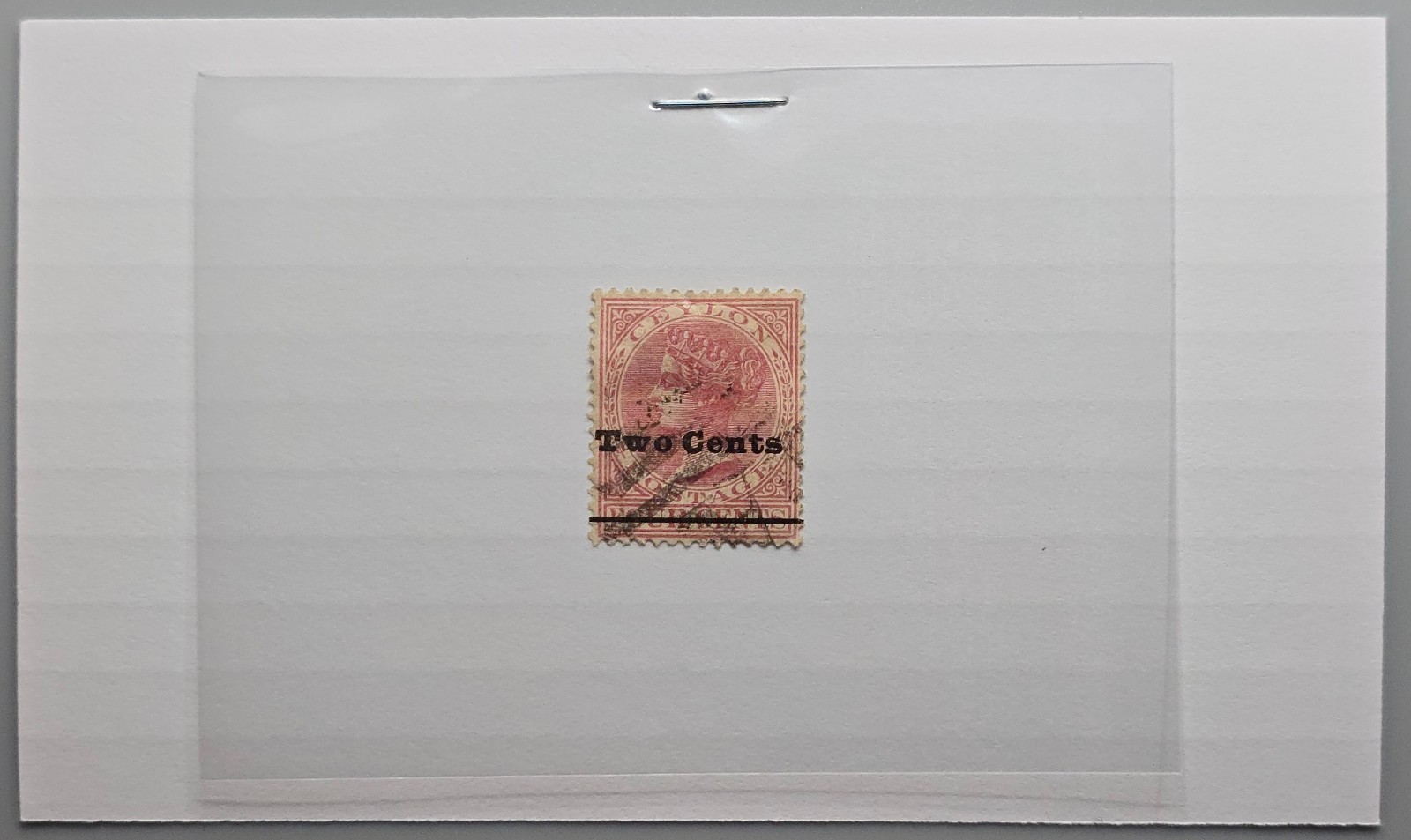 Ceylon QV "Two Cents" Surcharge on 4c Rose Used Victorian - Faults/Space Filler