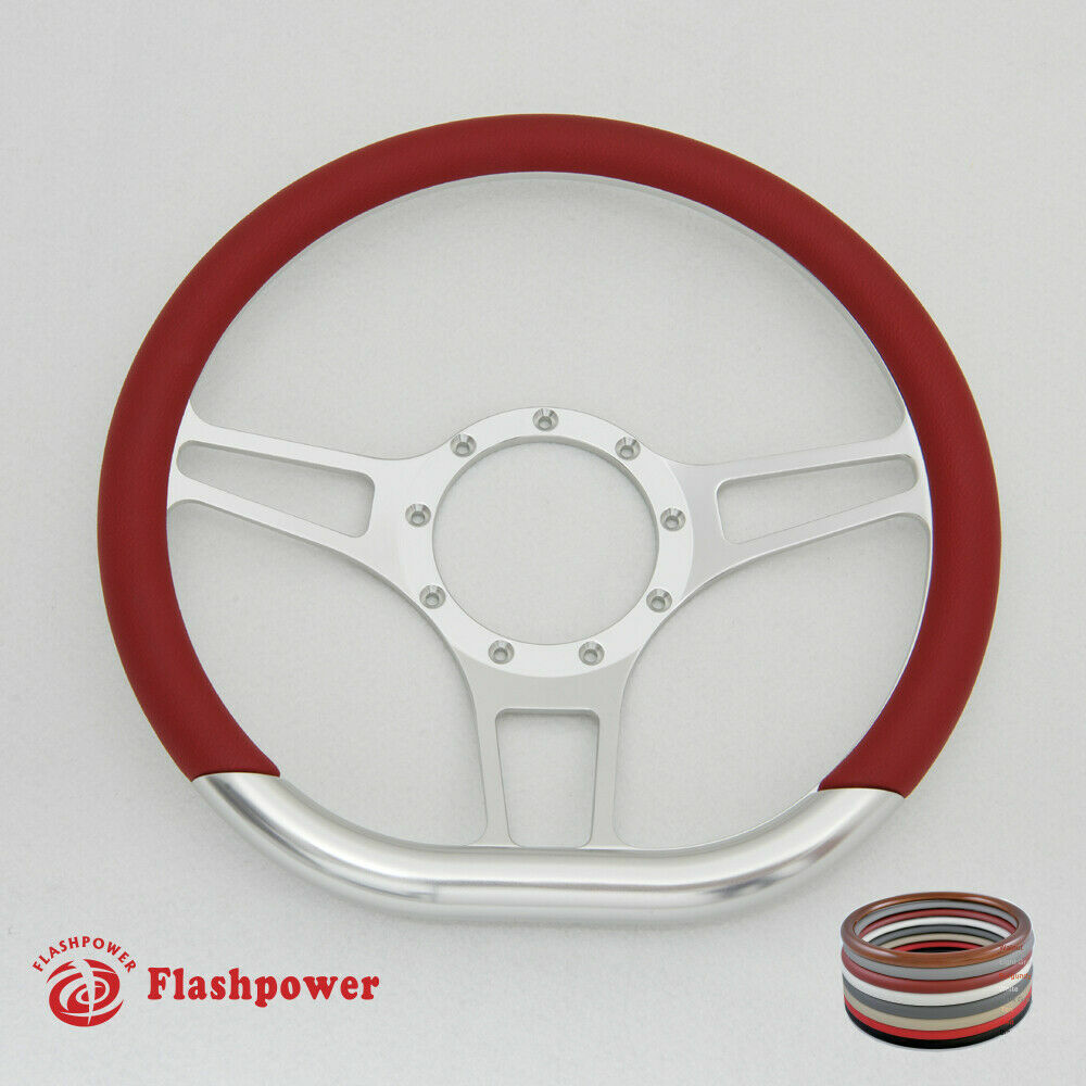 14" D Type Billet Steering Wheel Red Half Wrap Chevy Ididit FlamingRiver