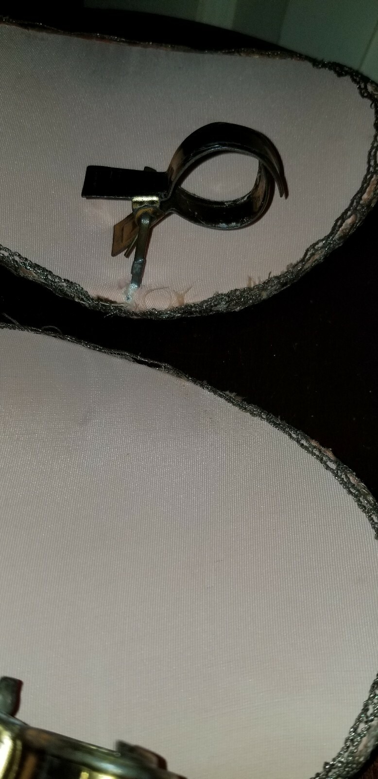 ANTIQUE PAIR FRENCH METALLIC LACE EMBROIDERED CANDLE SHADE SHIELDS HALF SHADES