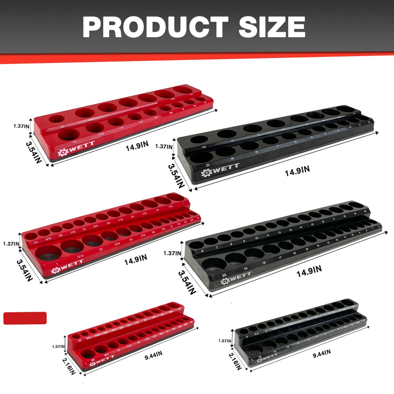 6-Piece Socket Holder Set, Magnetic Socket Organizer Set