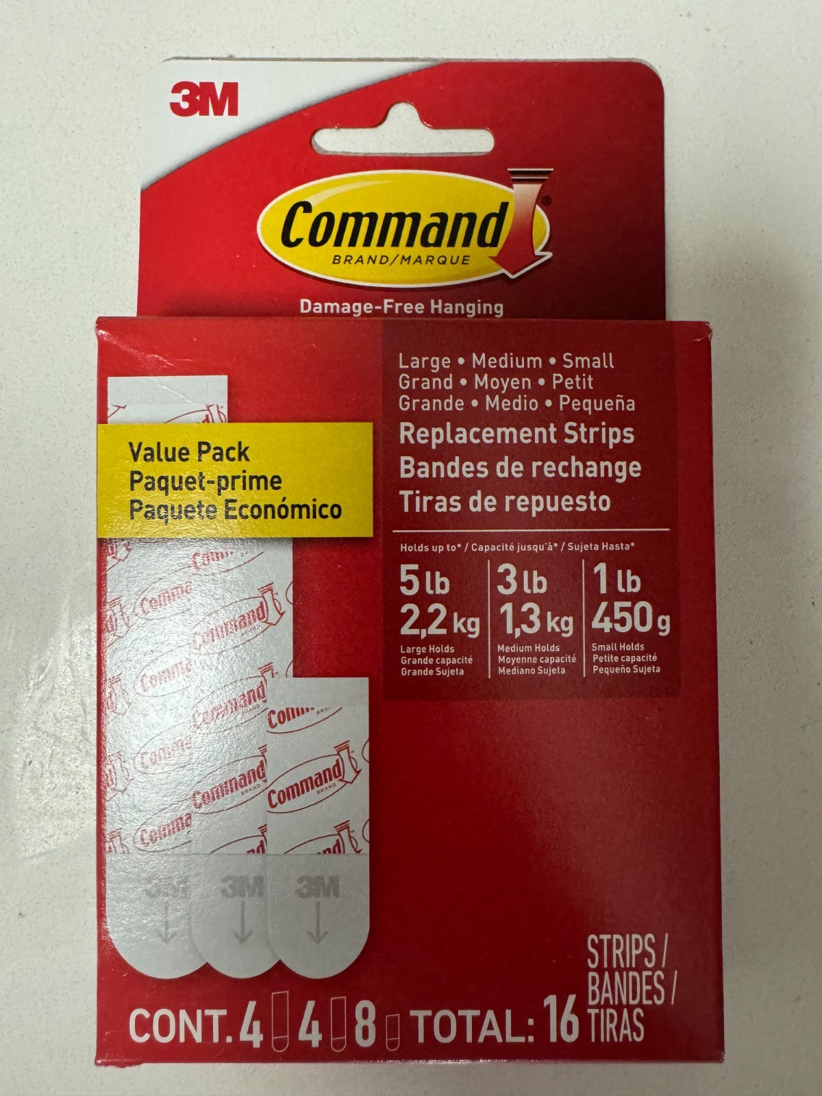 Command Damage-Free Adhesive Strips – Double Pack (8 Small, 4 Medium, 4 Large pe