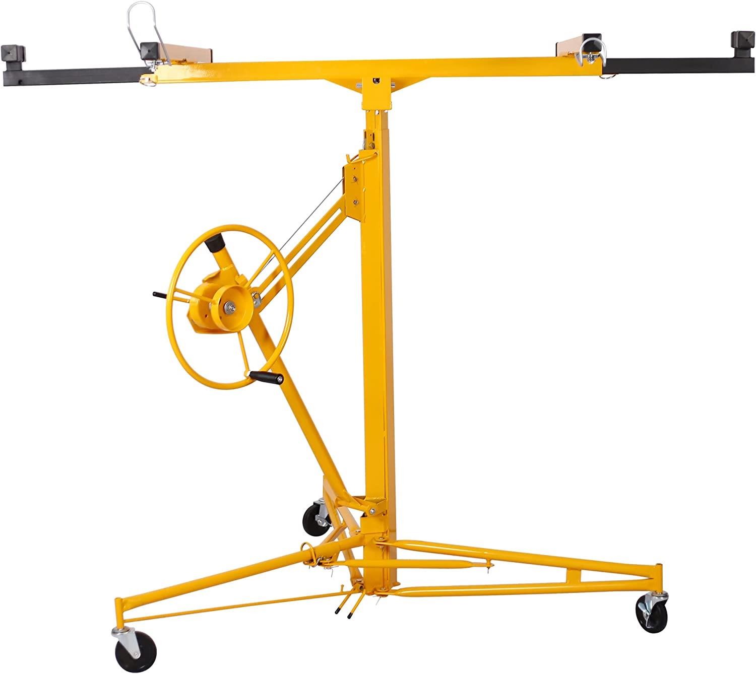 11FT Drywall Lift Panel Rolling Hoist Jack Lifter with Telescopic Arm and Caster