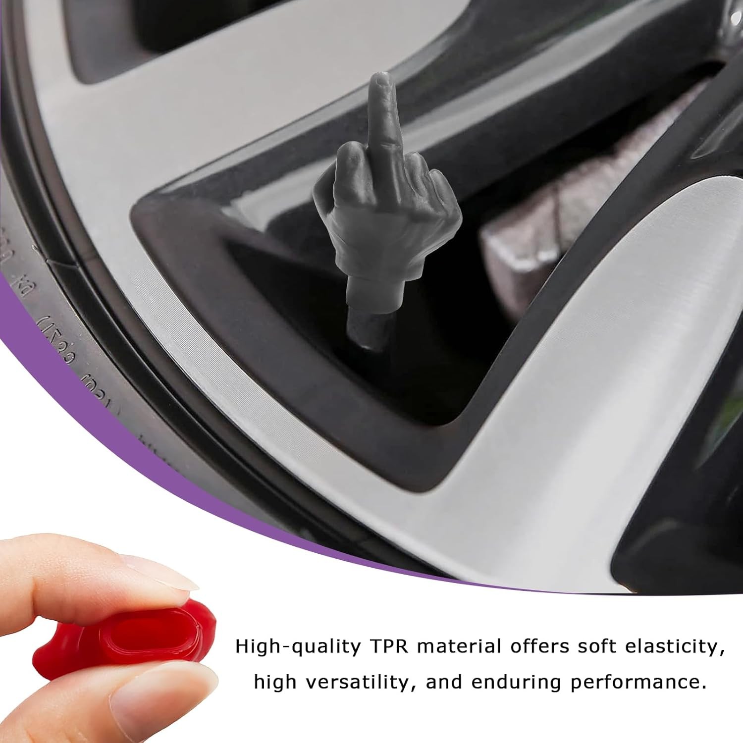 4PCS Middle Finger Universal Valve Stem Cap, Prank Vehicle Tyre Stem Caps Dust P