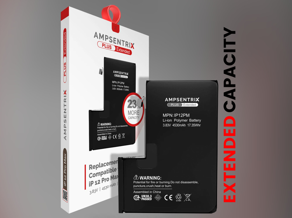 AmpSentrix Plus Extended Capacity for iPhone 12 Pro Max Replacement Battery