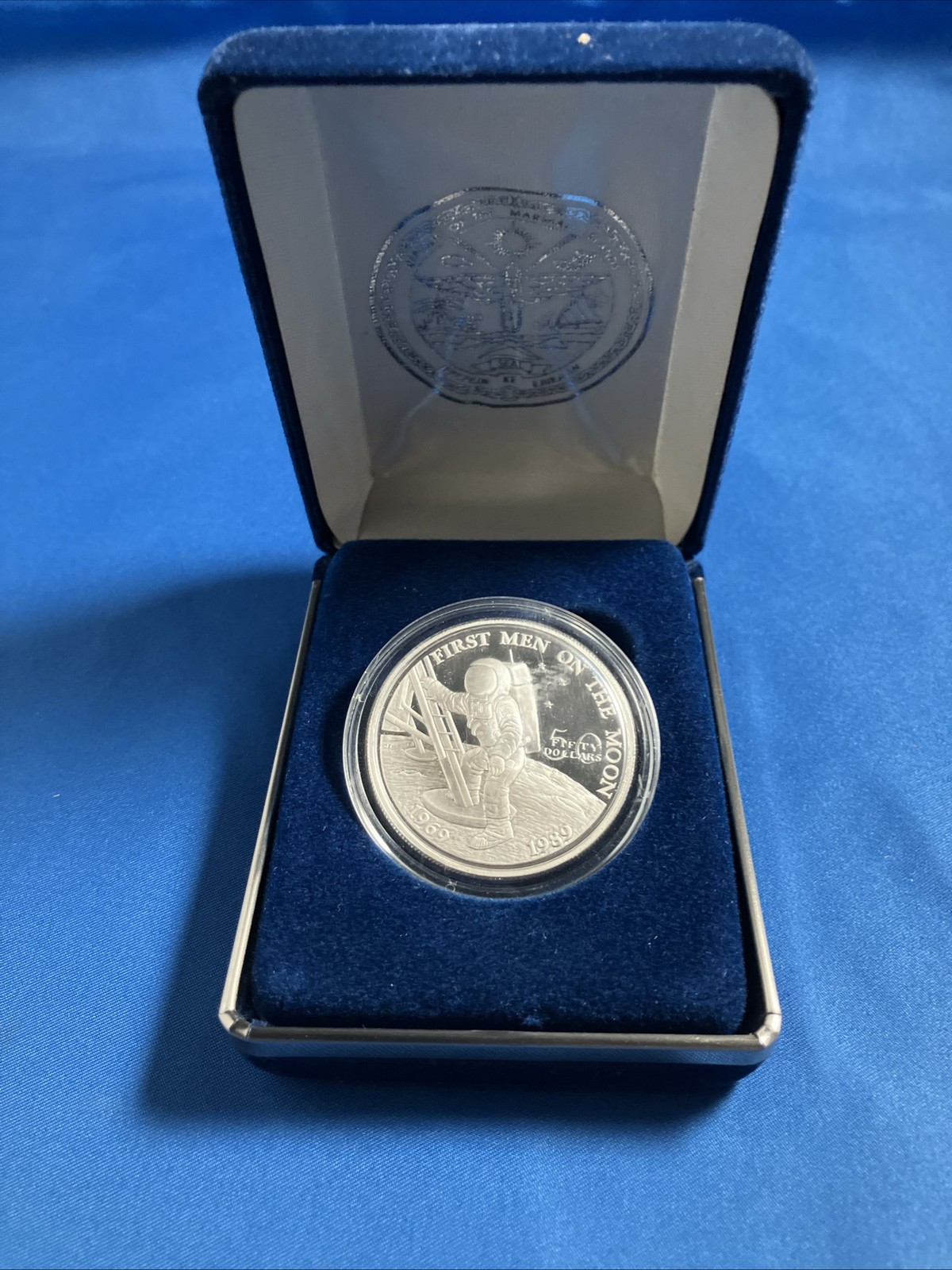 1989 Marshall Islands Silver Proof First Men on the Moon Fifty 50 Dollar Coin
