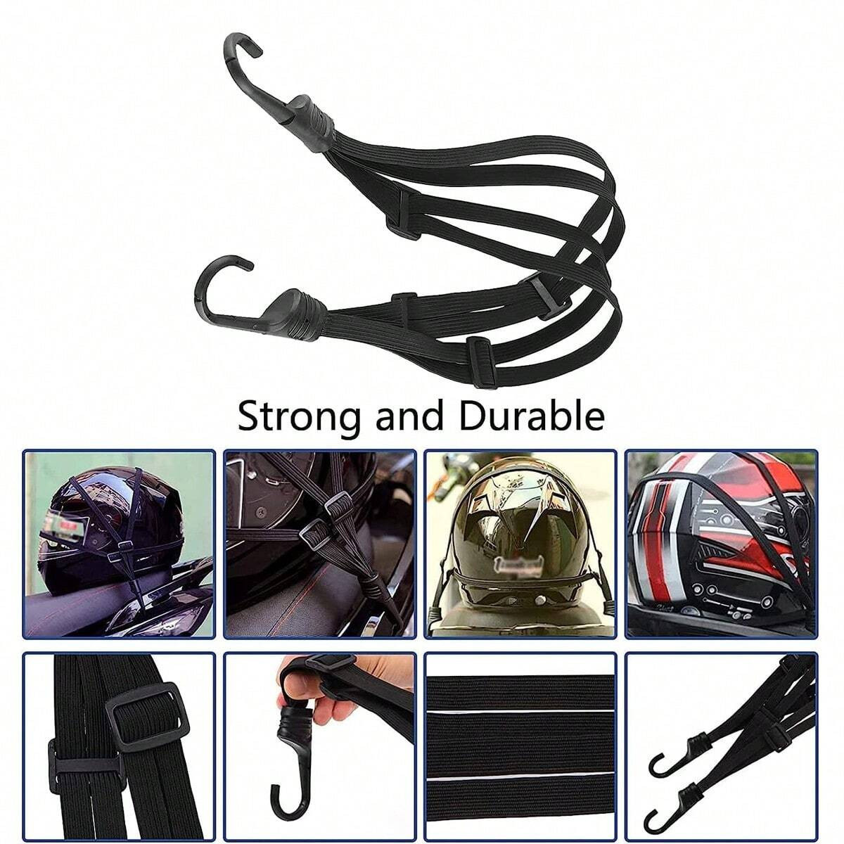 4in1 Elastic Bungee Cords With Hooks For Secure Helmet Bags Motorcycle Cargo Net