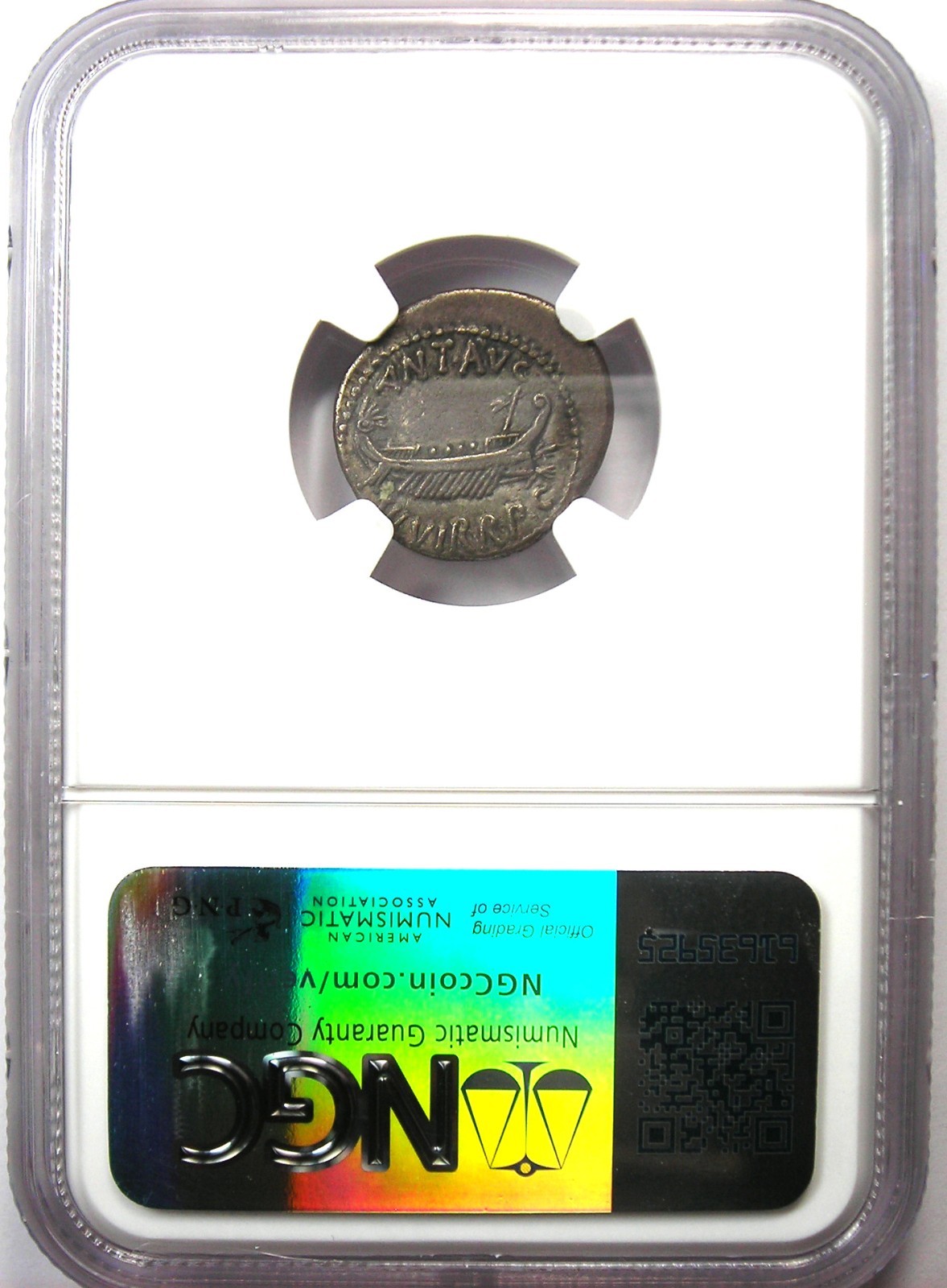 Marc Antony AR Denarius Silver Galley Roman Coin 32 BC LEG XV - Certified NGC XF