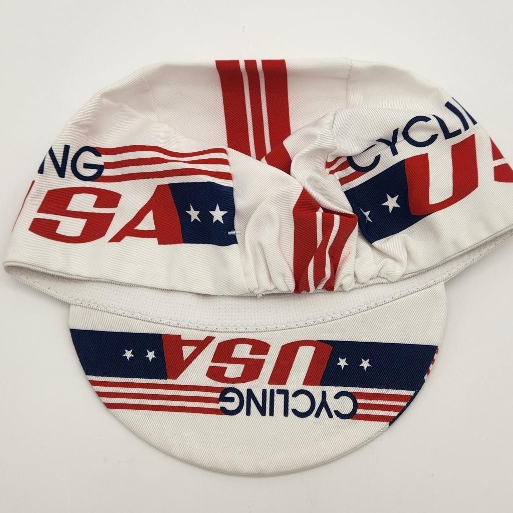 Pace Cycling USA Cap White Red Blue 100% Cotton Twill Made In USA