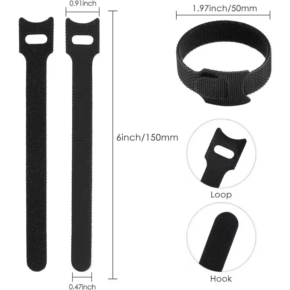 Reusable Cable Ties Wire Organizer 120PCS 6 Inch Adjustable Management Hook Loop
