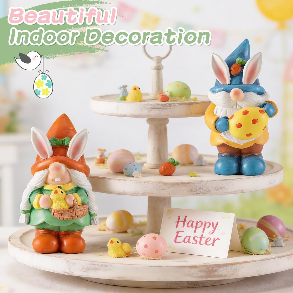 WINTS Easter Gnomes Figurine for Home,2PCS Resin Easter Gnome Indoor with Easter