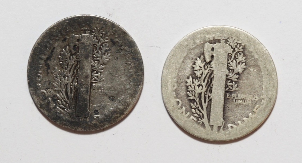 Two 1920 Mercury Dimes -- 90% Silver