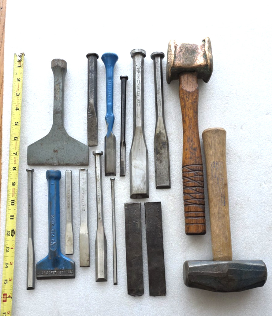 Lot of Vntg Blacksmith Tools Forge Metal Work Sculpture Tools Hammers Chisels