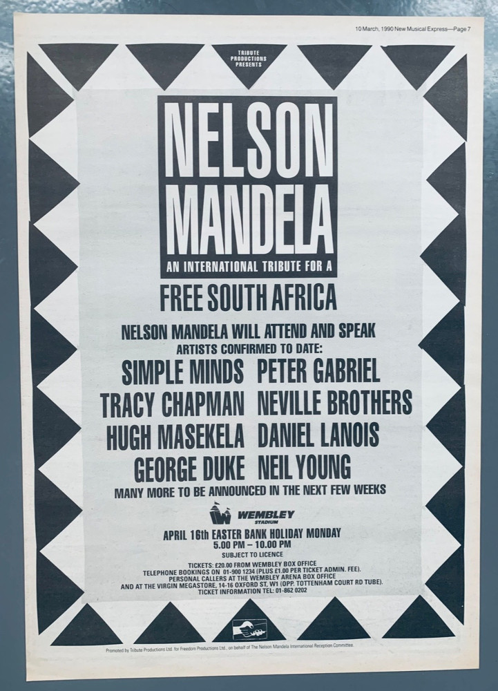 NELSON MANDELA TRIBUTE CONCERT 1990 POSTER ADVERT SIMPLE MINDS PETER GABRIEL