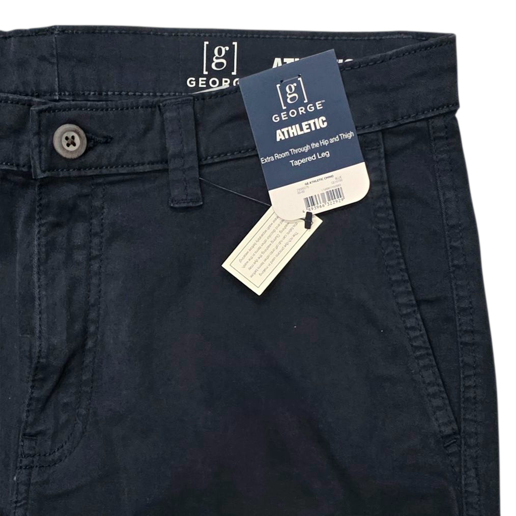 George #11896 NEW Men's Navy Athletic Fit Stretch Tapered Leg Chino Pants