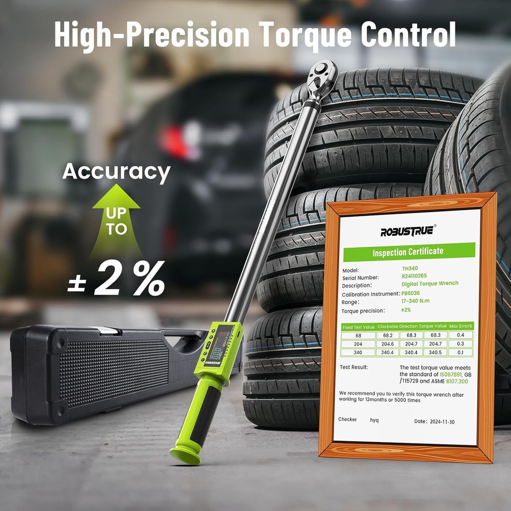 Electronic Torque Wrench with Buzzer & LED, 500 Data Memory 1/2-Inch Drive