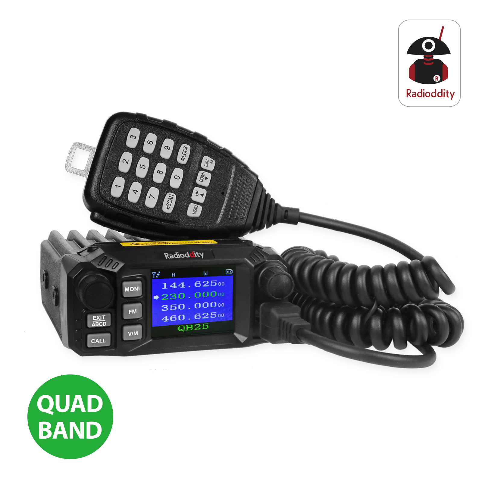 Radioddity QB25 Pro Quad Band 25W Car Mobile Radio Transceiver + Long Antenna