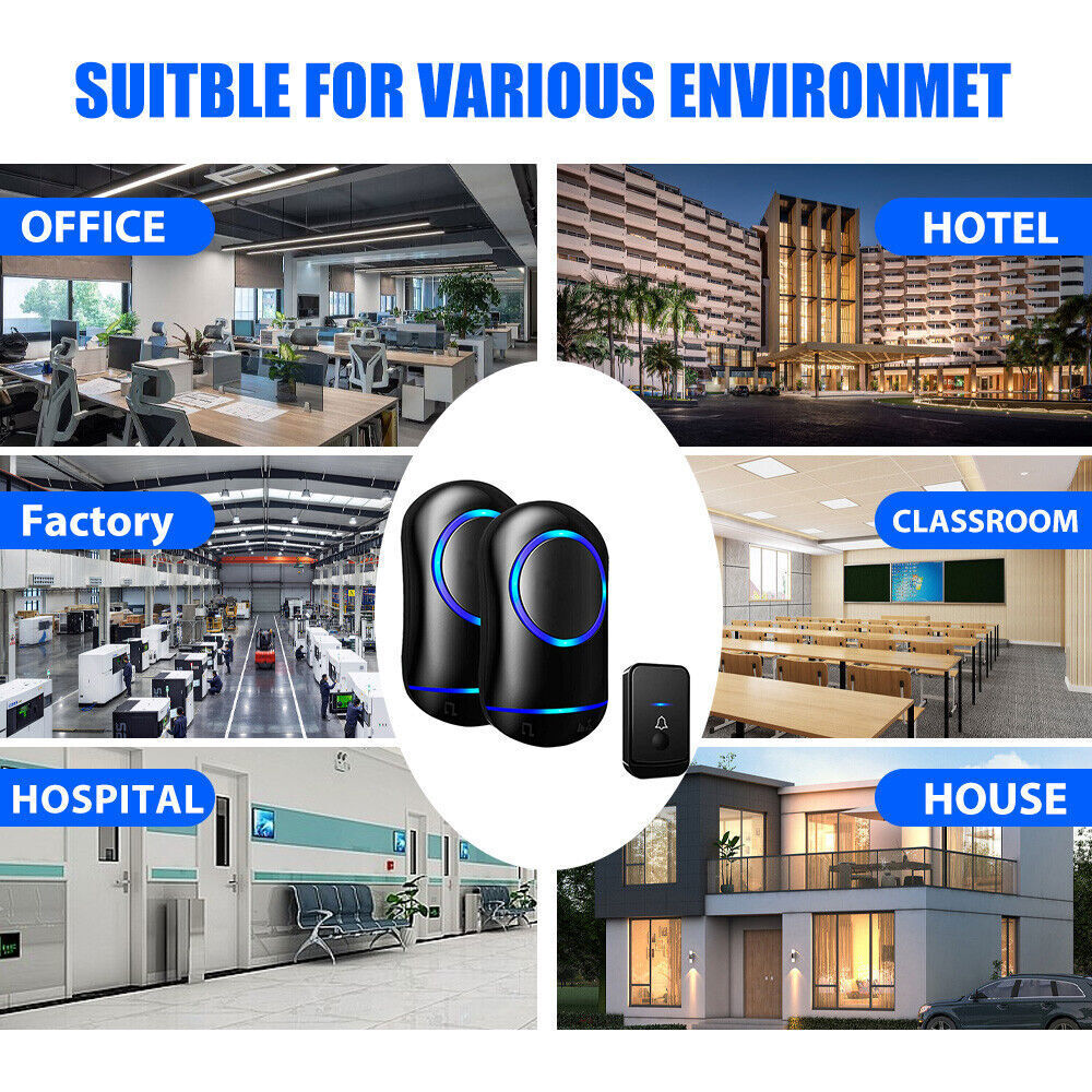Wireless Doorbell Chime Waterproof Plugin Receiver Adjustable Volume 1000FT Kit