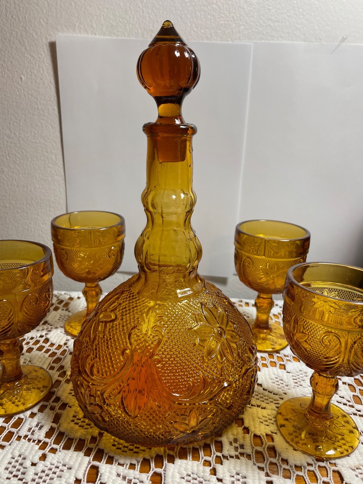 Indiana Tiara Amber Decanter & 4 Glasses