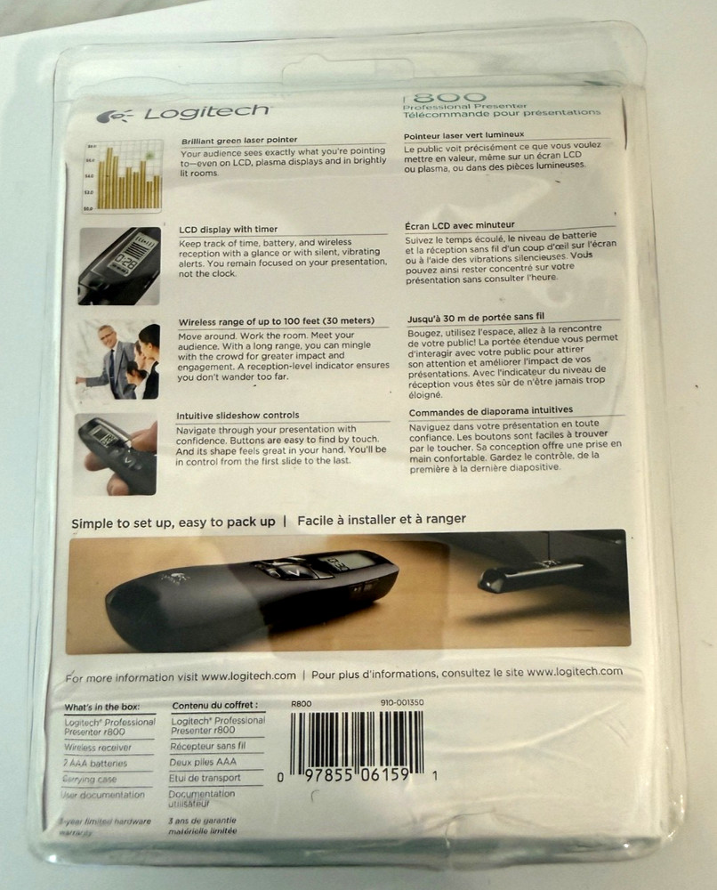 Logitech R800 Laser Presentation Remote Control - Black - NEW