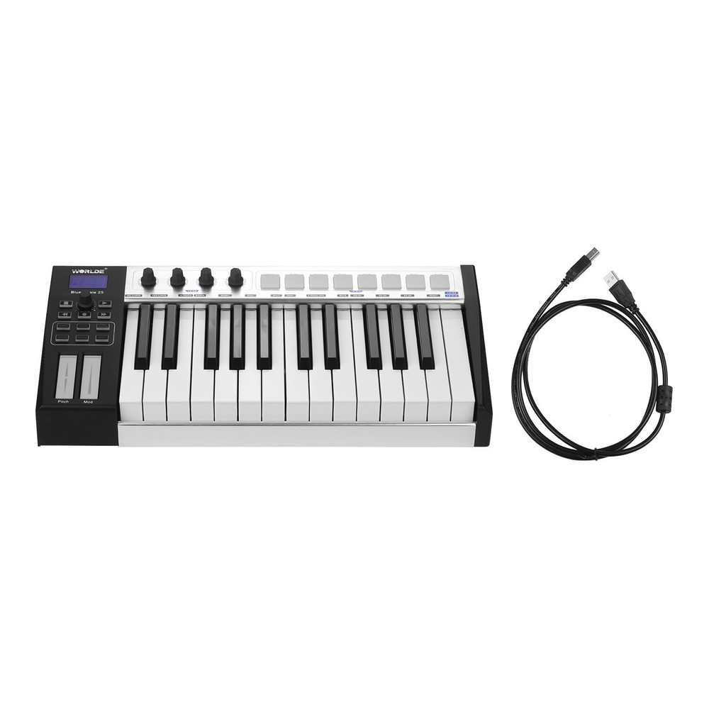WORLDE Blue whale 25 key USB MIDI Controller Keyboard Trigger Pads w/ USB Cable