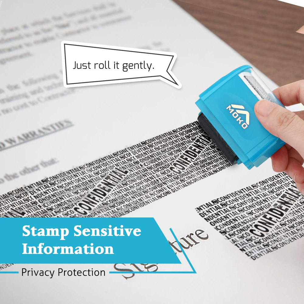 Identity Theft Protection Stamp Roller, Refillable Self Inking Wide Roller Secur