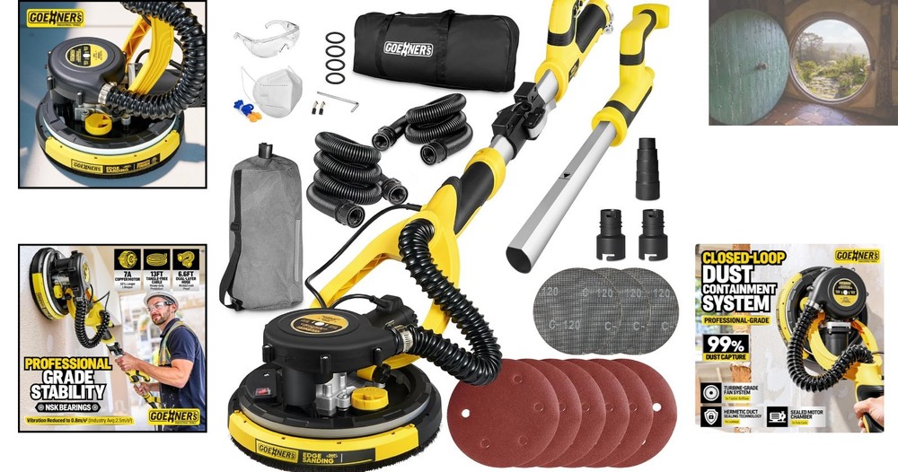 Professional Electric Drywall Sander - Variable Speed, Vacuum System & LED Light