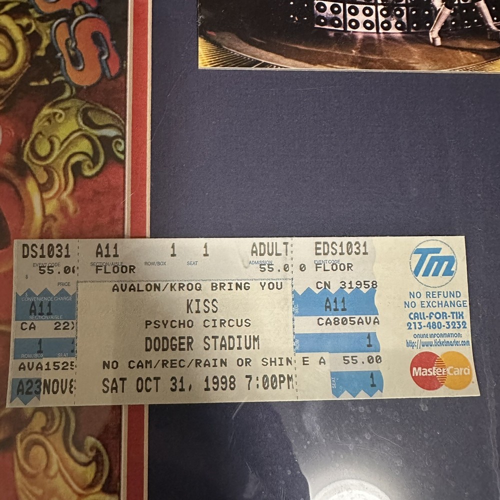 KISS Vintage Collage with Ticket Halloween Circus Dodgers Stadium 1998Certified