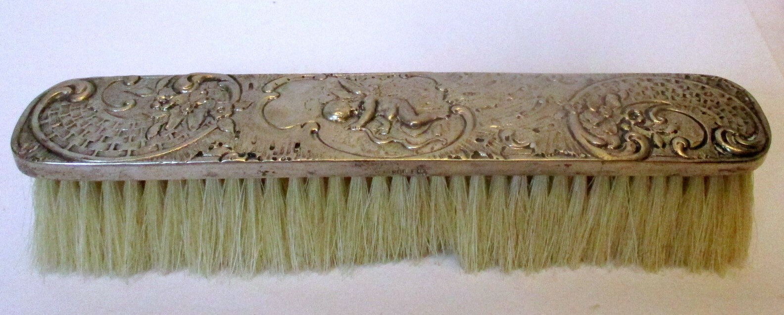 Antique German SILVER 800 Hallmark PUTTO CUPID Cherub & BOW ROCOCO Brush Vanity