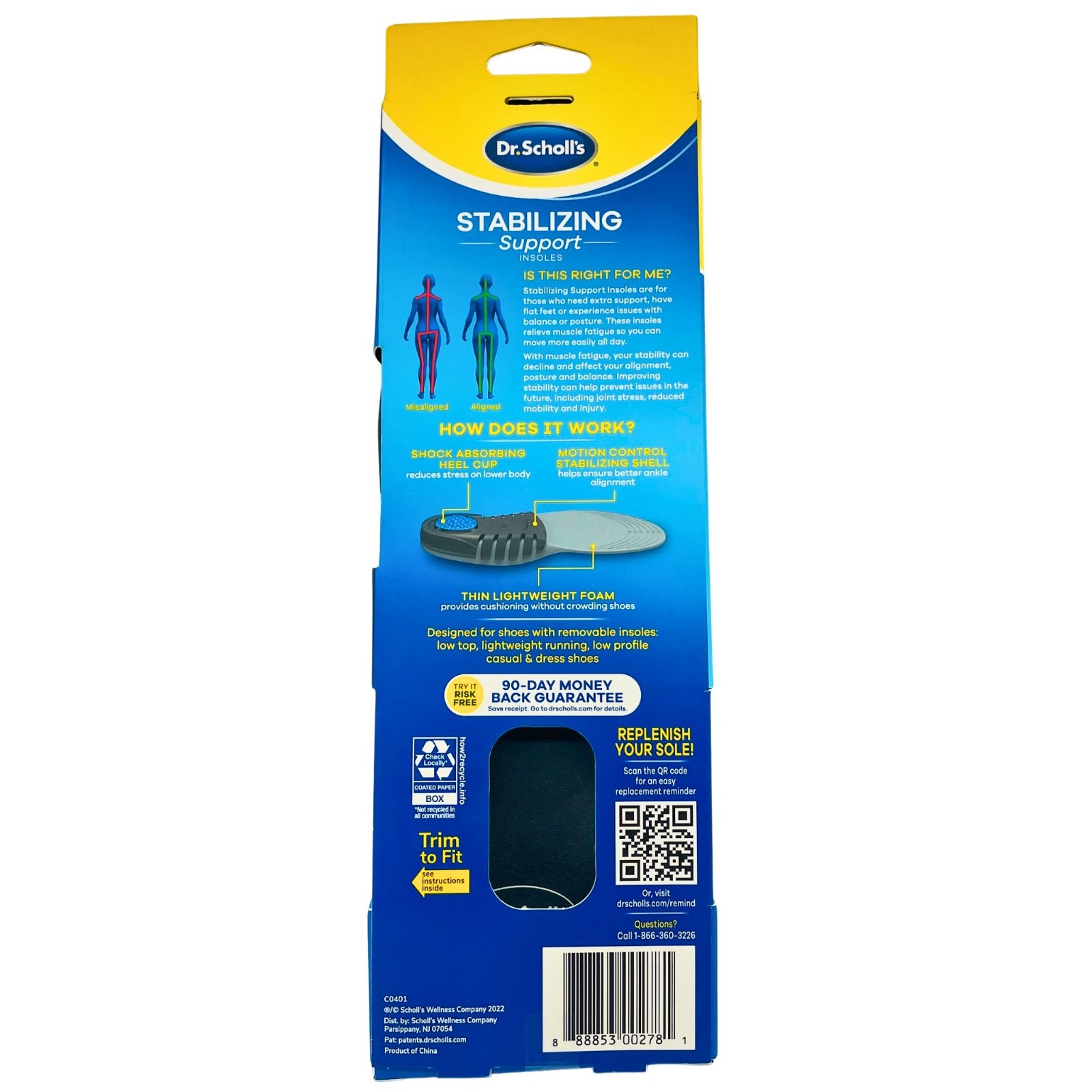 Dr. Scholl’s Stabilizing Support Insoles Women 6–10 – 1 Pair – New