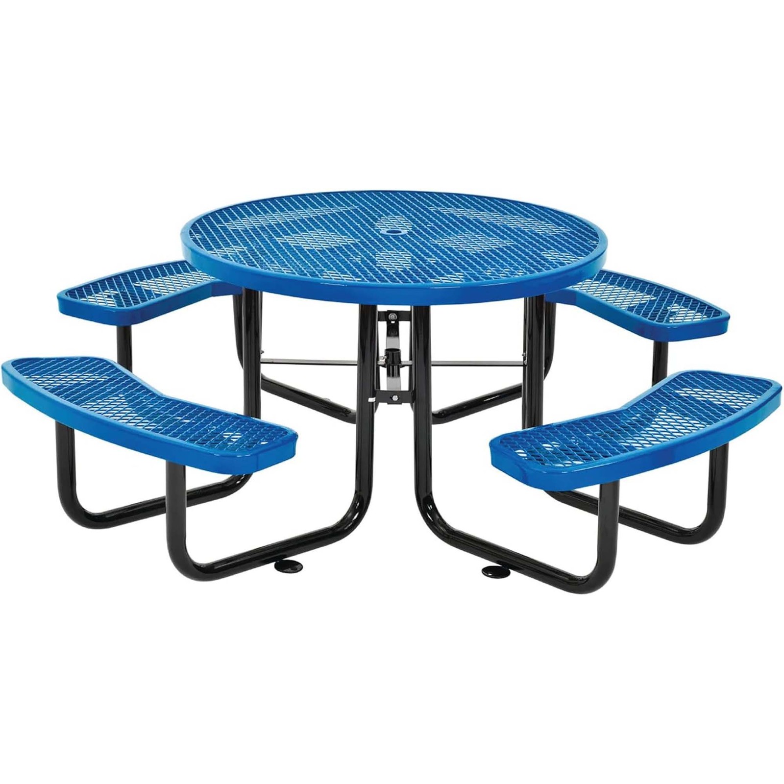 LAUCO 46 Inch Round Metal Picnic Table with Attached Benches, Red Thermoplastic