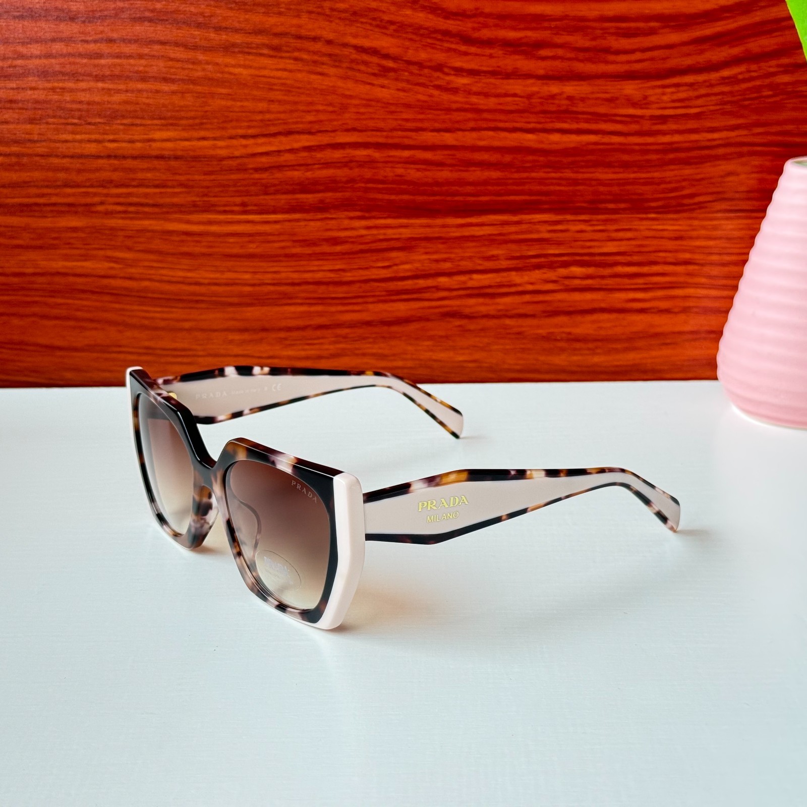 Prada SPR15W Tortoiseshell Pink Oversized Square 54-19-140 Sunglasses